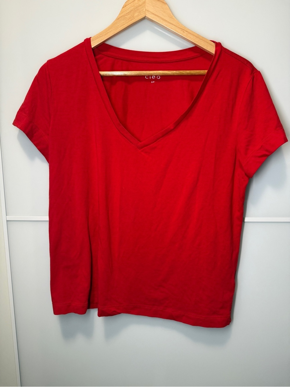 cleo Bright Red V-Neck Short Sleeve Tee